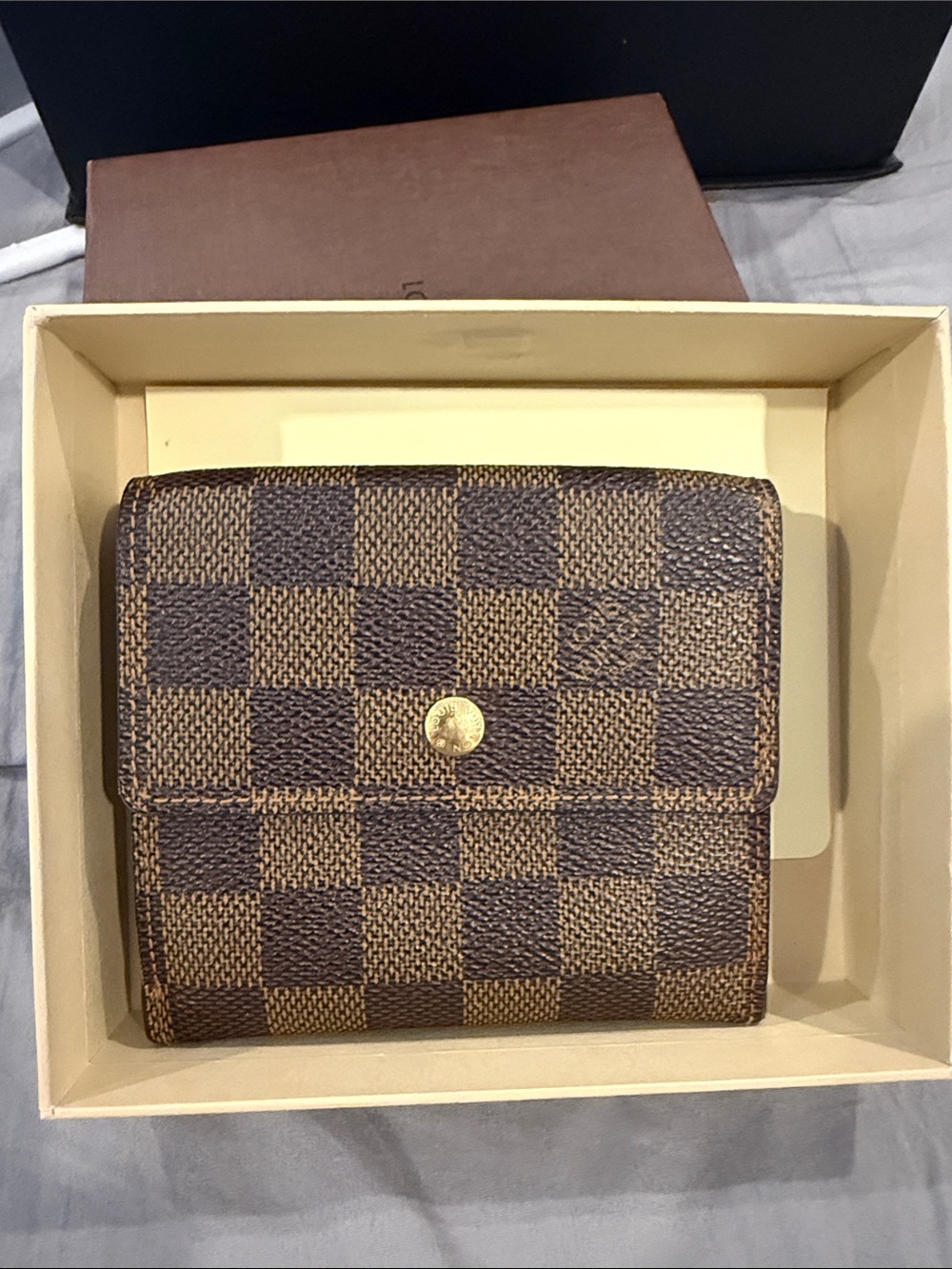 Louis Vuitton LV Damier Viennois Tri-Fold Wallet PVC Leather BROWN LIKE NEW
